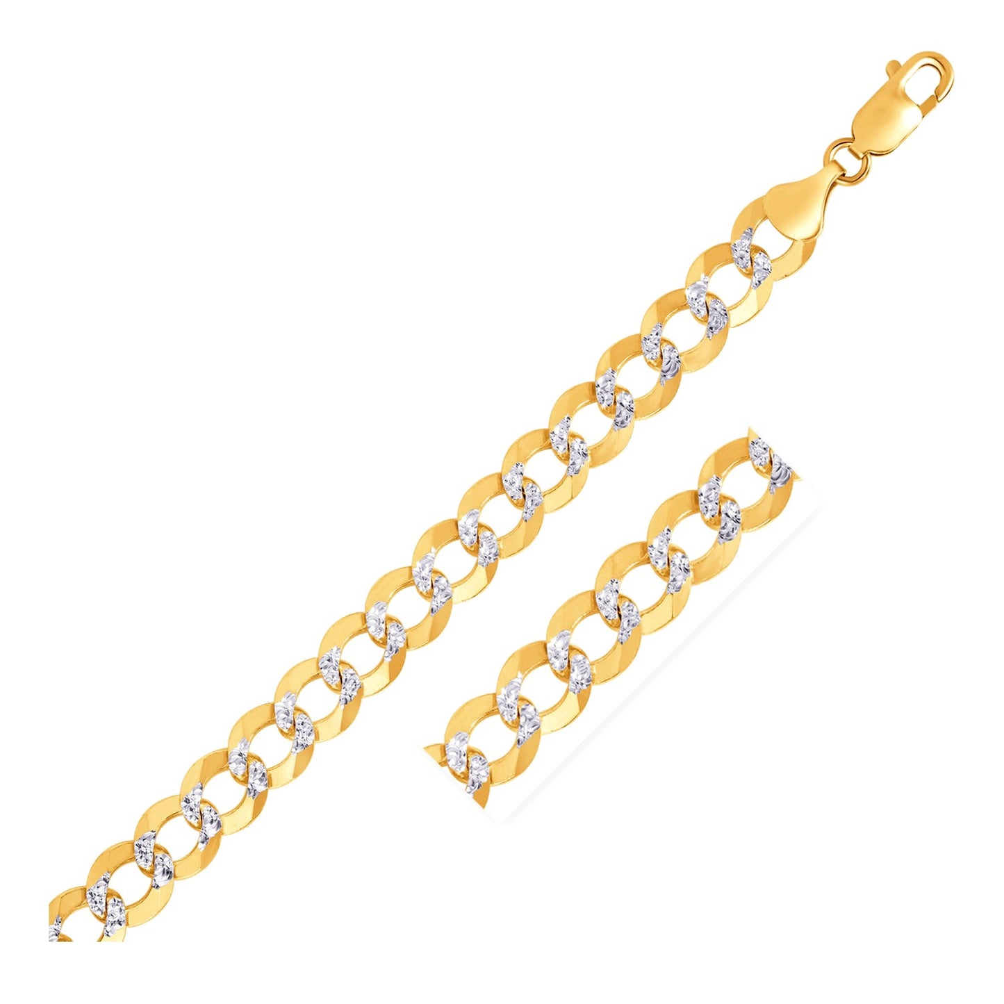 10 mm 14k Two Tone Gold Pave Curb Chain (9.70 mm)