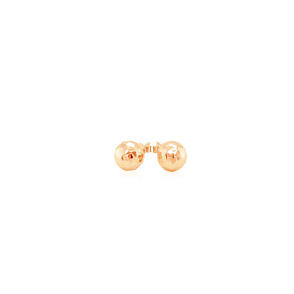 14k Rose Gold Ball Earrings with Faceted Texture(7mm)