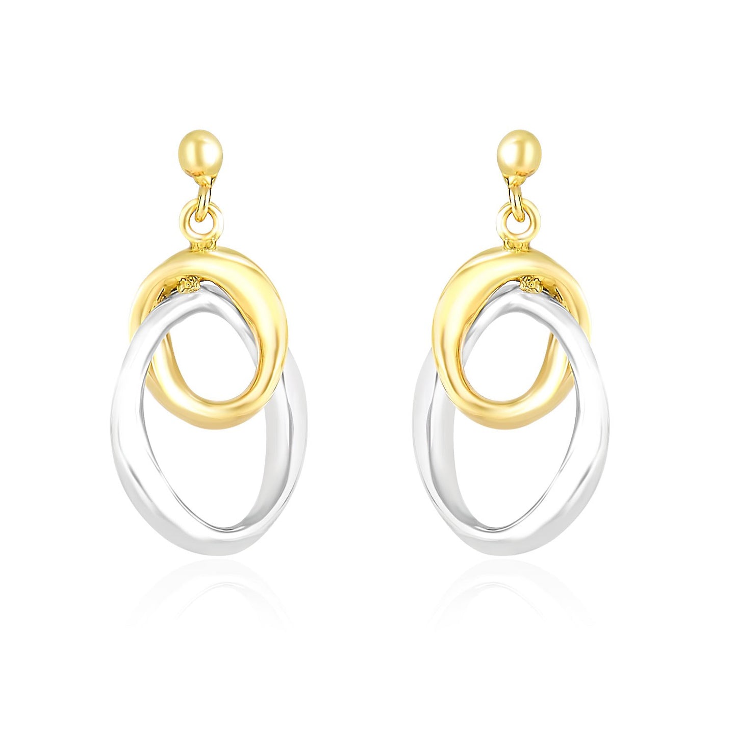 14k Two-Tone Gold Drop Earrings with Interlaced Oval Sections