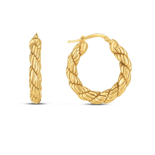 14k Yellow Gold Rope Hoop Earrings