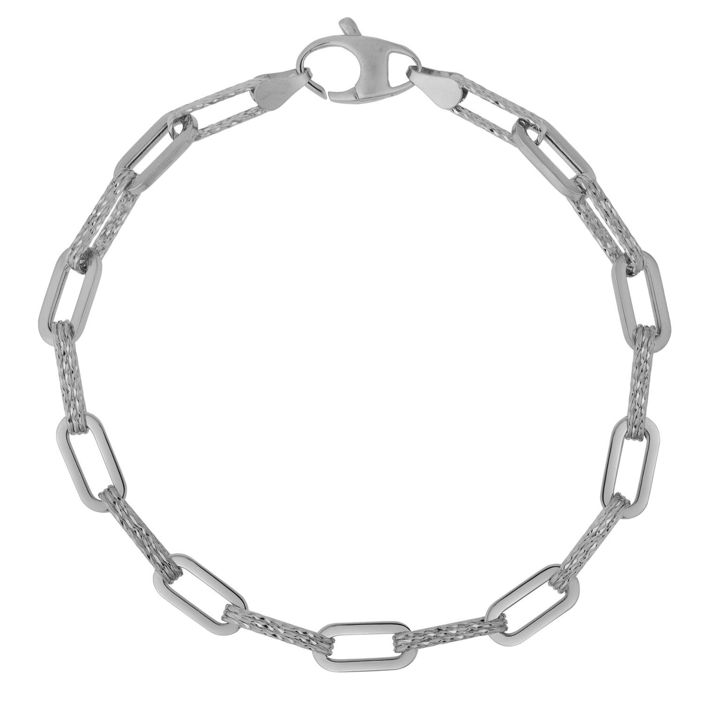 14k White Gold Diamante Paperclip Chain Bracelet (4.00 mm)