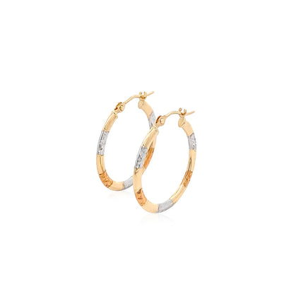 10k Tri-Color Gold Classic Hoop Earrings with Diamond Cut Details(20mm)