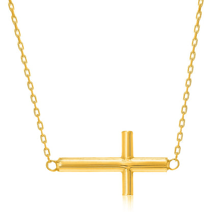 14k Yellow Gold Necklace with a Polished Cross Design