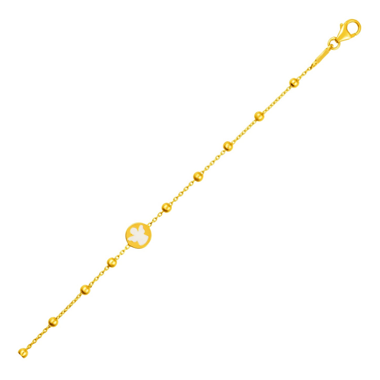 14k Yellow Gold Childrens Bracelet with Angel and Beads (6.00 mm)