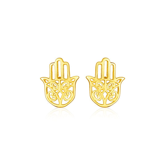 14k Yellow Gold Polished Hand of Hamsa Post Earrings