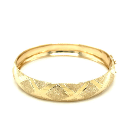 10k Yellow Gold Dual-Textured Diamond Pattern Bangle (12.00 mm)