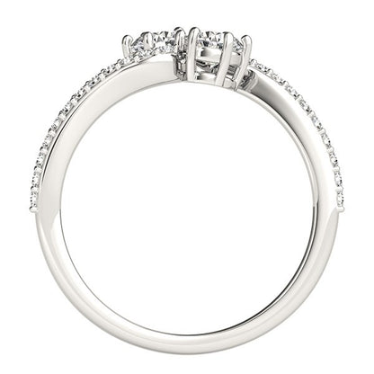 Curved Band Two Stone Diamond Ring in 14k White Gold (3/4 cttw)