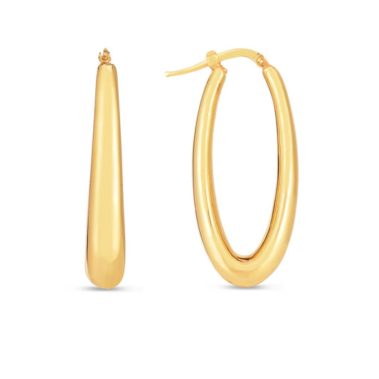 14k Yellow Gold Elongated Oval Hoops