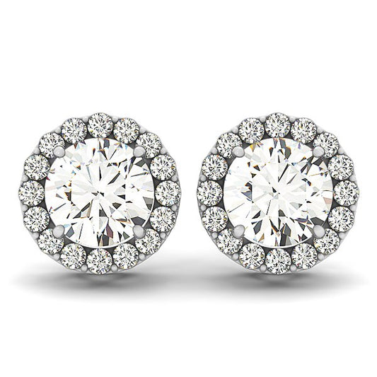 14k White Gold Four Prong Round Halo Diamond Earrings (1 1/6 cttw)