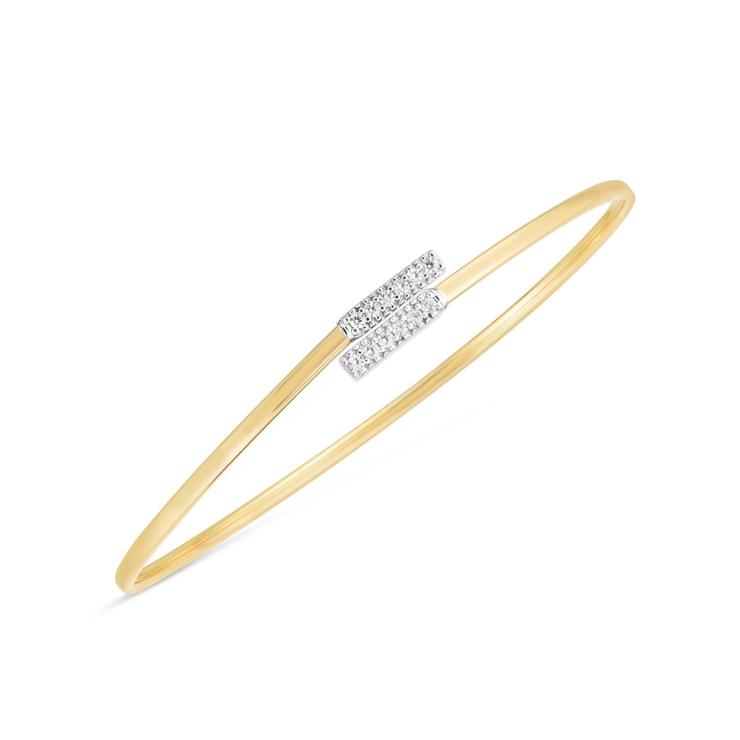 14k Two Tone Gold Diamond Bypass Bar Bangle (2.00 mm)