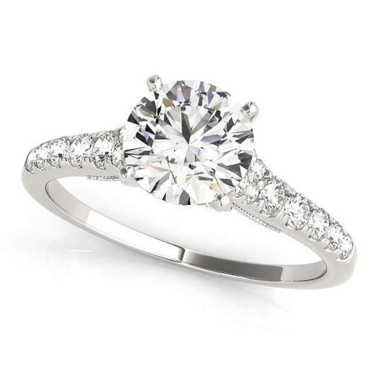 14k White Gold Diamond Engagement Ring With Single Row Band (1 3/4 cttw)