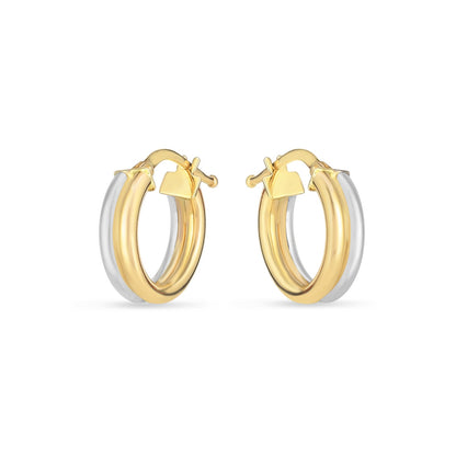 14k Two Tone Gold Double Round Hoops