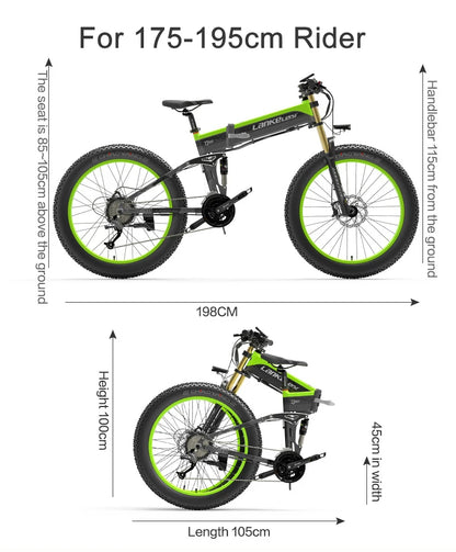 T750Plus Snow Bike 1000W Folding Electric Sand Bike, 48V High Performance