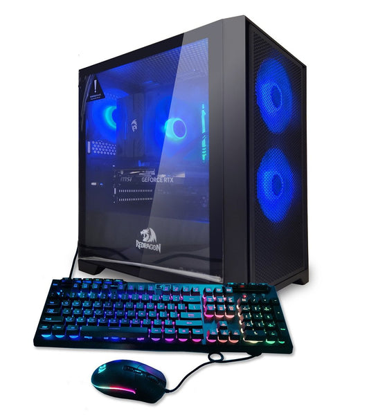 Redragon - Gaming System - Fire Series - Intel Core i5 14600K 3.5 GHz, NVIDIA RTX 4060, 1TB NVME SSD, 16GB DDR4 RAM 3200, 650W Gold PSU, Windows 11 Home 64-bit, Redragon RGB Gaming Keyboard and Mouse included