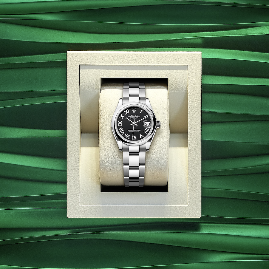 Rolex Datejust 31mm oystersteel Black dial, Smooth bezel bracelet, in box 