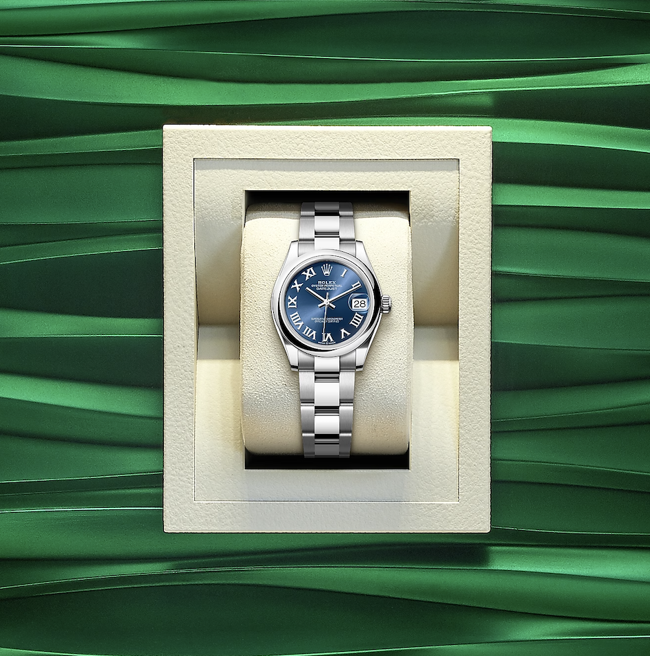 Rolex Datejust 31mm oystersteel Blue dial, Smooth bezel bracelet, front in a box 