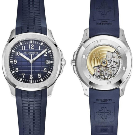 Patek Philippe 20th Anniversary Aquanaut 18K White Gold Watch Composite Strap, front & back 