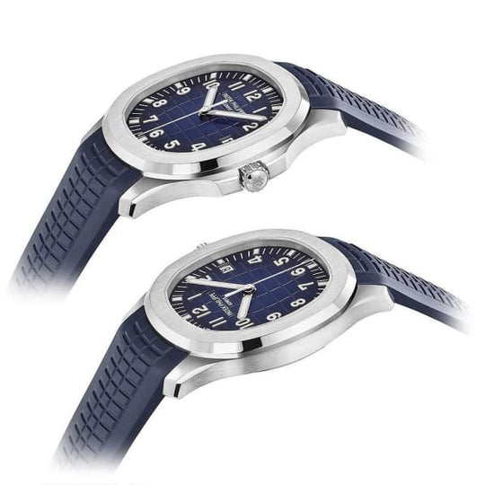 Patek Philippe 20th Anniversary Aquanaut 18K White Gold Watch Composite Strap, side to top angle