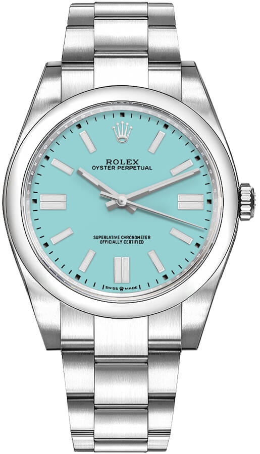 Rolex Oyster Perpetual "Tiffany" 41mm - Ref: 124300-0006 - Turquoise Blue Stick Dial, Stainless Steel Oyster Bracelet Men's Watch