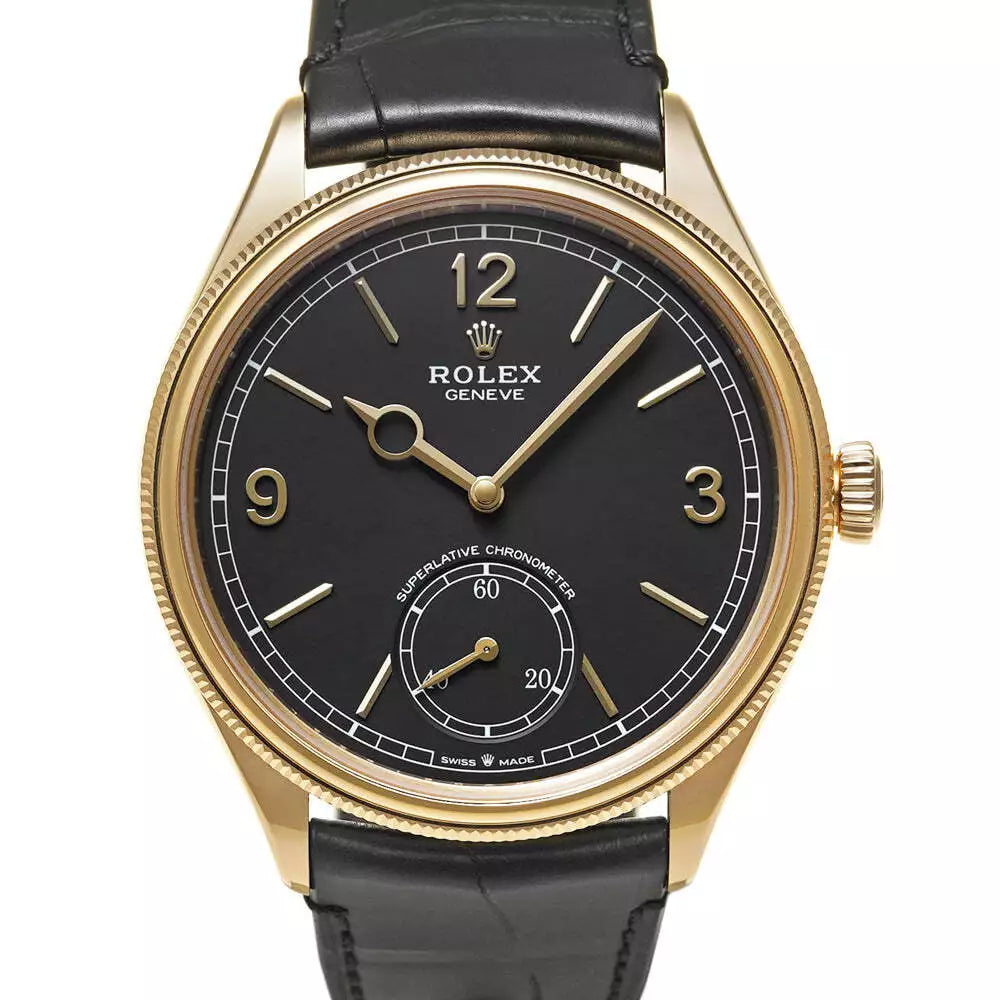 Rolex 1908 39mm - Black Dial & 18K Yellow Gold Case, Black Alligator Leather Strap Watch