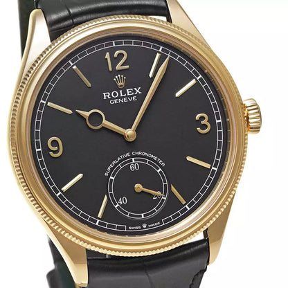 Rolex 1908 39mm - Black Dial & 18K Yellow Gold Case, Black Alligator Leather Strap Watch