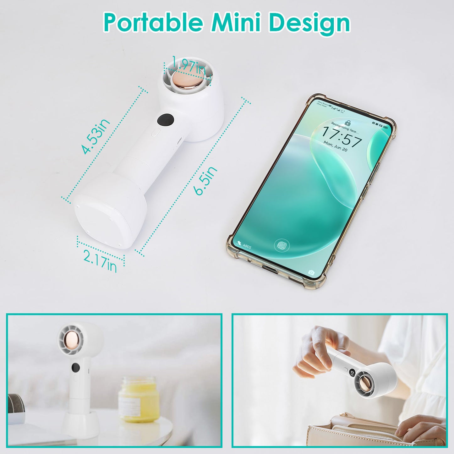 Mini Portable Fan USB Rechargeable Handheld Cooling Fan