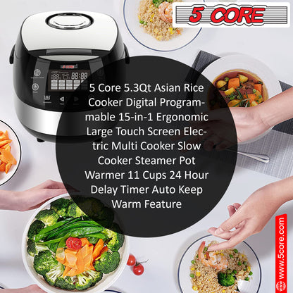 Rice Cooker Small Rice Maker Steamer Pot Electric Steamer Digital Electric Rice Pot Multi Cooker & Food Steamer Warmer 5.3 Qt 5 Core RC0501