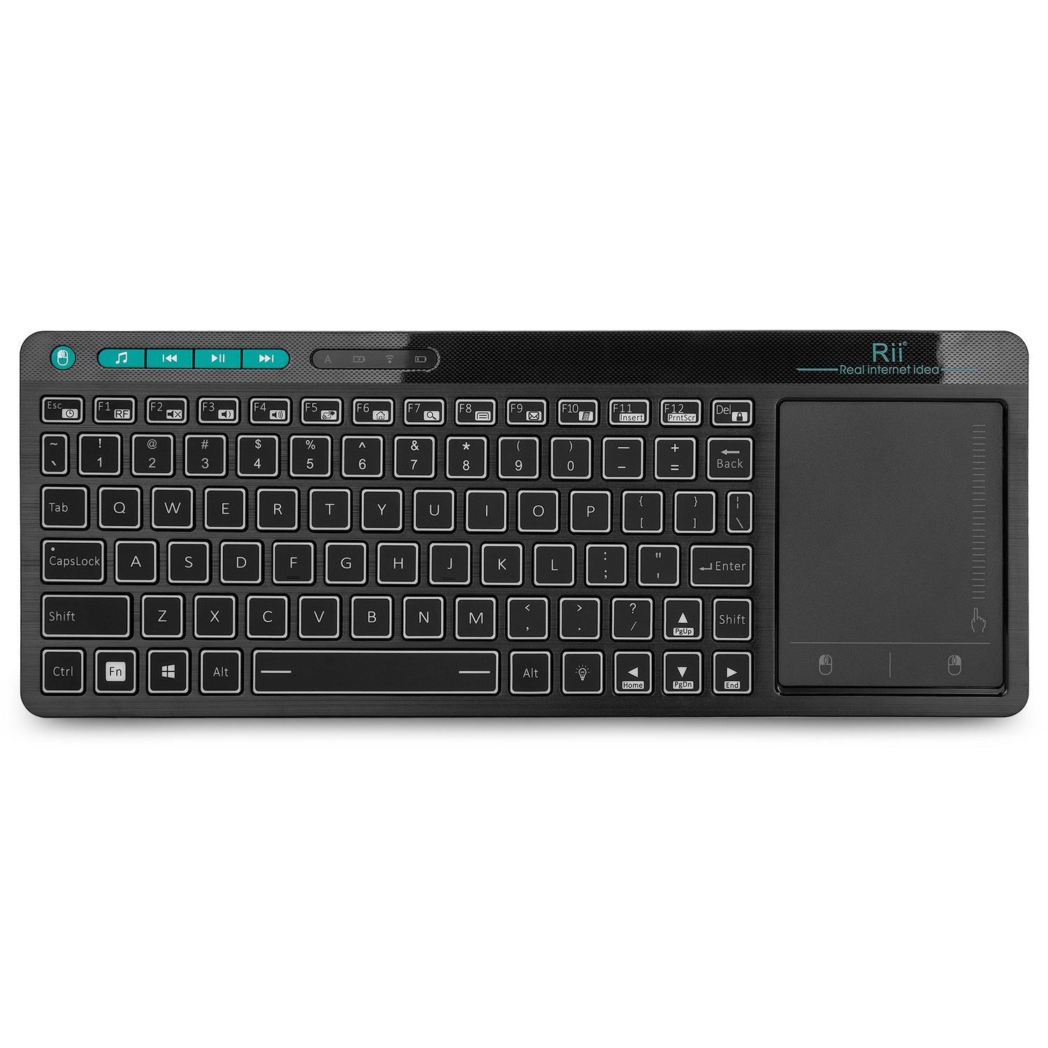 Wireless 3-LED Color Backlit Multimedia Keyboard with Multi-Touch Big Size Trackpad, front