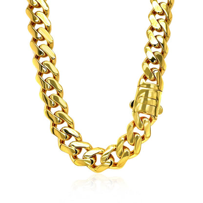 14k Yellow Gold 18 inch Polished Curb Chain Necklace with Diamonds