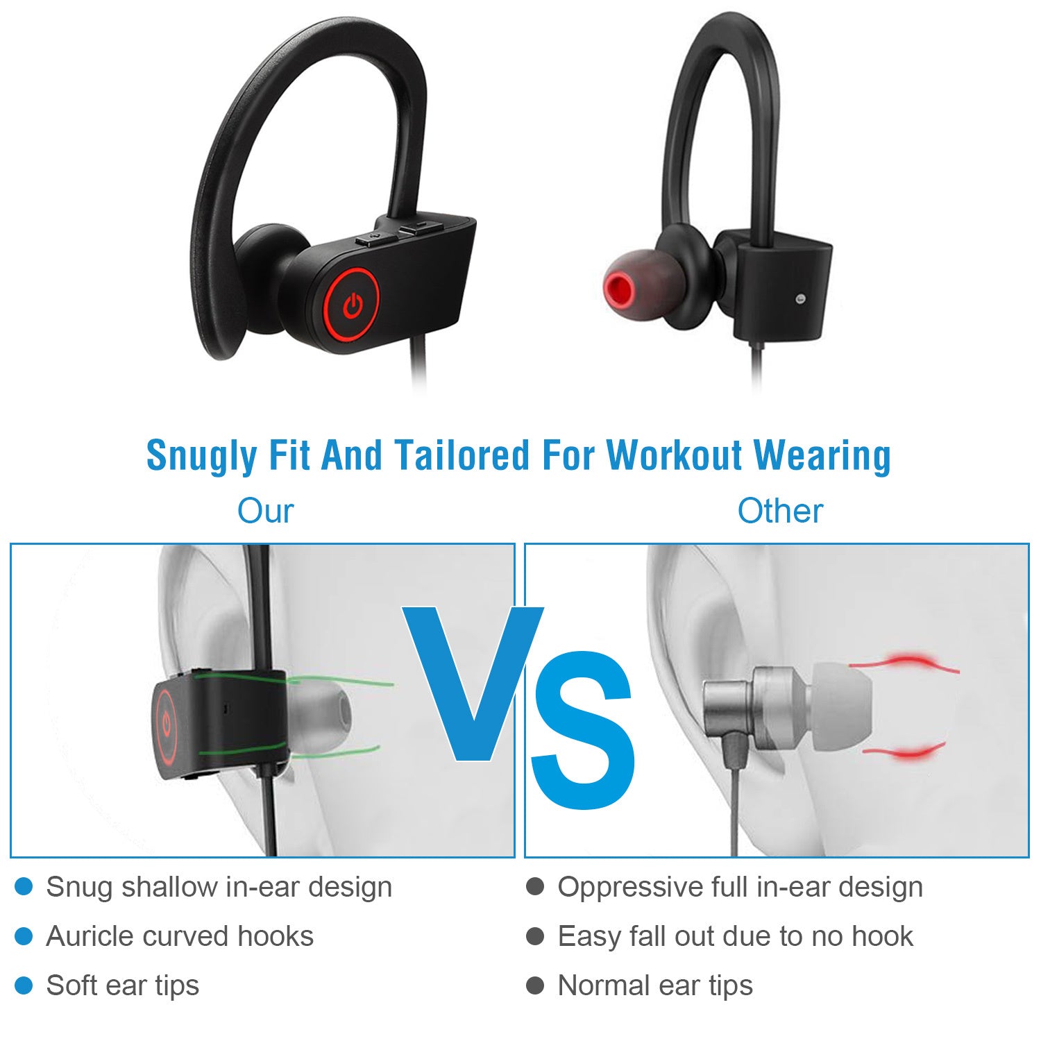 TurboBeats sportX bluetooth noise canceling earphones, fittings
