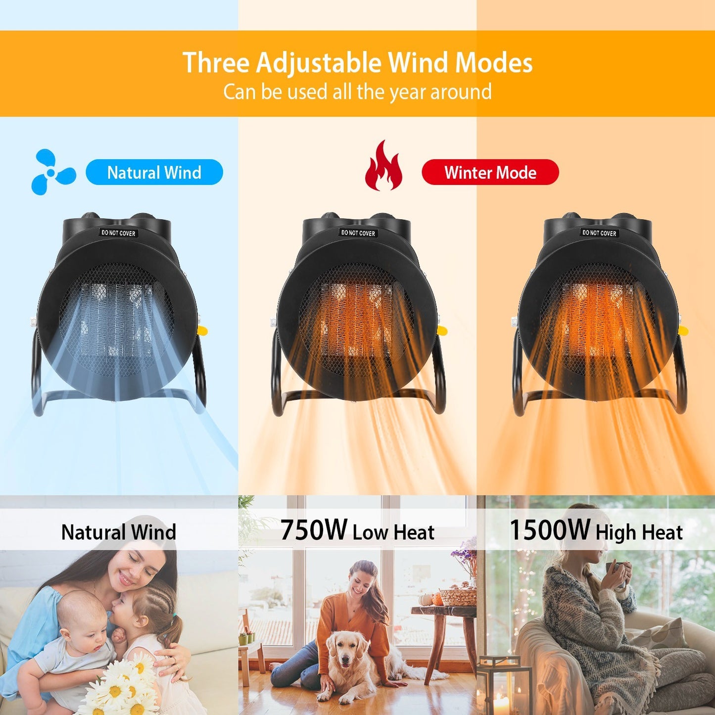 1500W Portable Electric Space Heater Personal Fan w/ Overheat Protection
