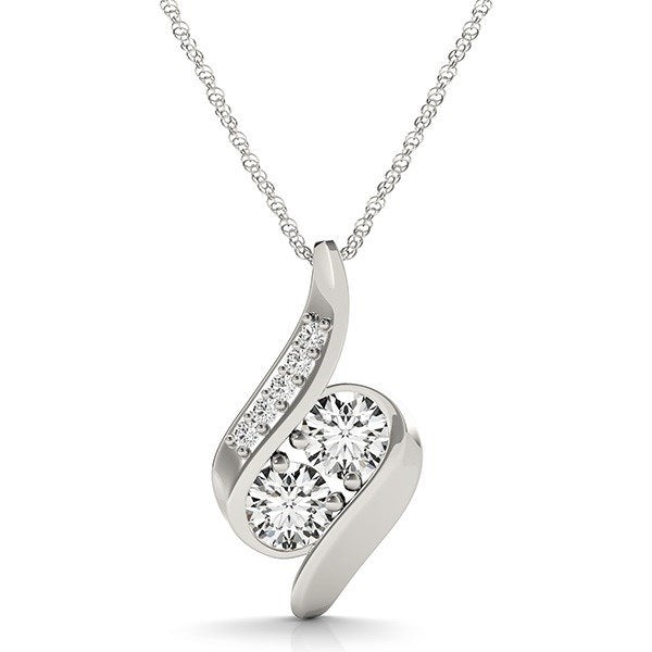14k White Gold Two Stone Curved Style Diamond Pendant (3/4 cttw), front 