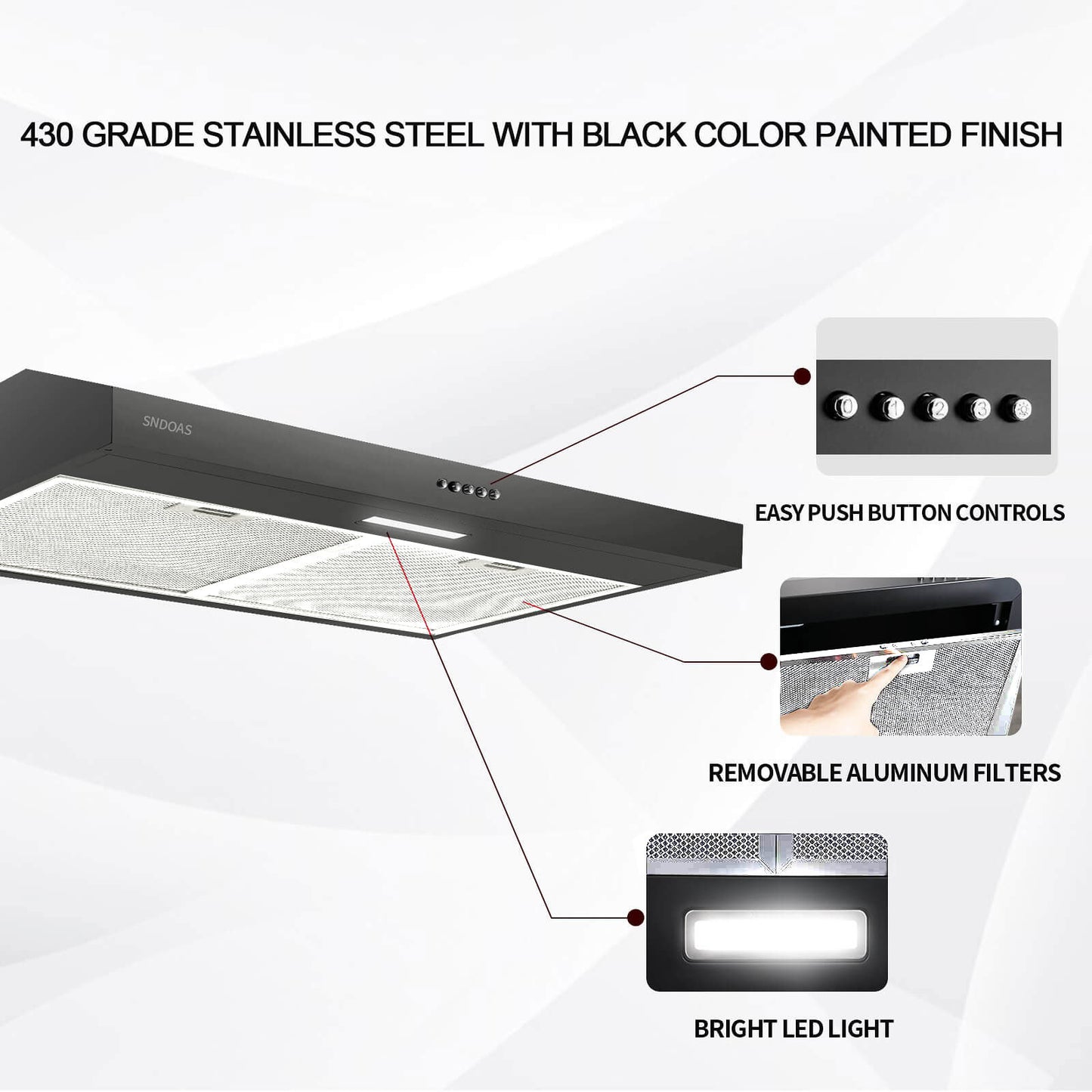 Stainless Steel Under Cabinet Range Hood Vent Cooking 230 CFM Kitchen 3 Speed cooker hood