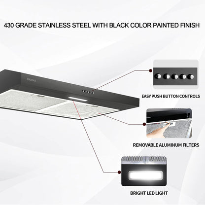 Stainless Steel Under Cabinet Range Hood Vent Cooking 230 CFM Kitchen