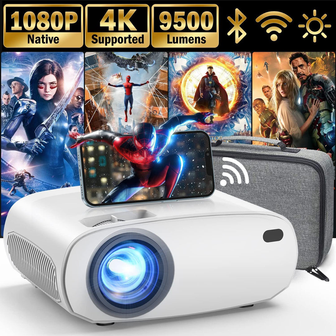 9500L 1080P FHD Outdoor Movie Projector with Carry Bag, front 