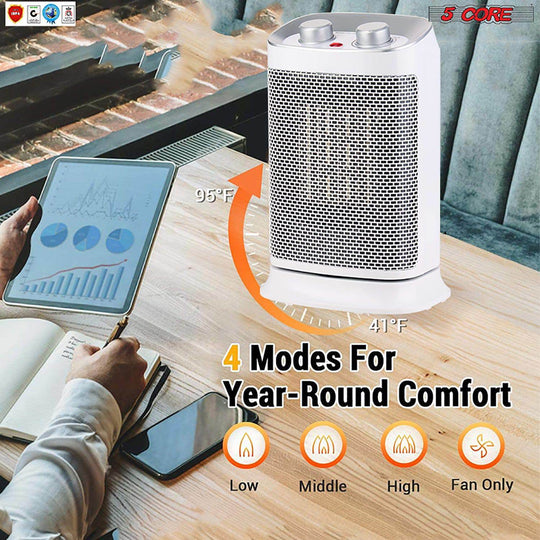 13" Space Heater Portable Electric Heaters for Indoor Use Tower Fast Oscillating Quiet 1500W Ceramic, modes of heat