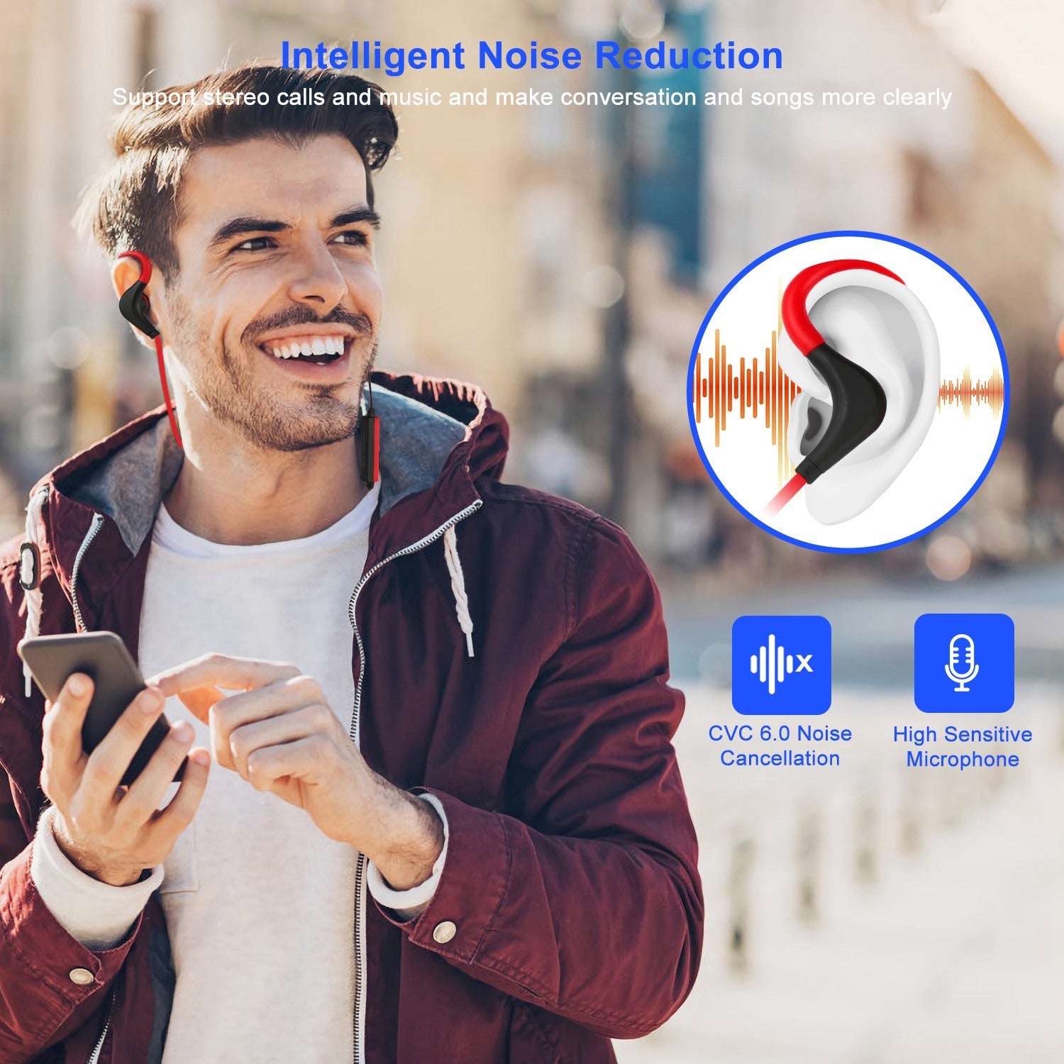 Wireless V4.1 Noise Canceling Earphones, noise reduction 