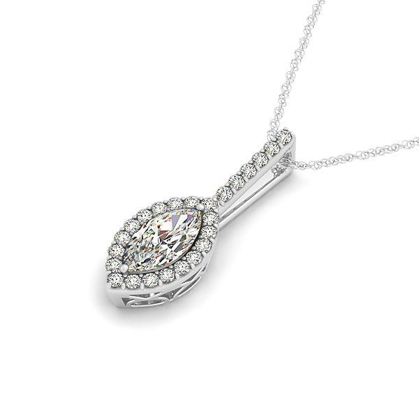 Marquis Shape Diamond Halo Pendant in 14k White Gold (2/3 cttw), zoomed 