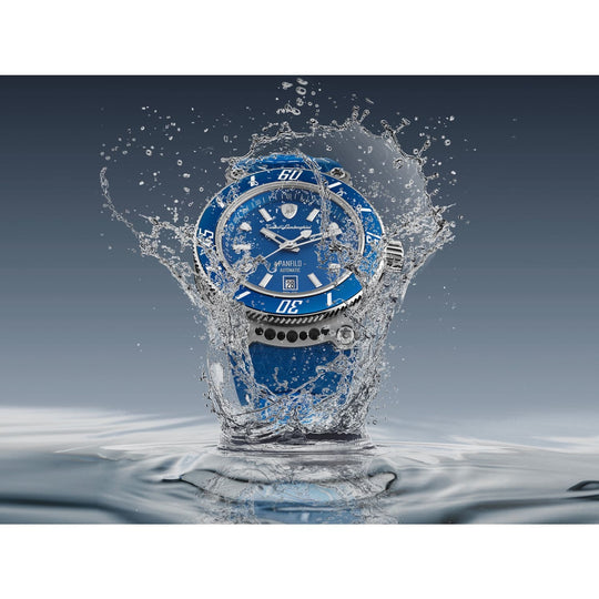 Tonino Lamborghini Men's 'PANFILO' Blue Dial Blue Leather Strap Automatic Watch, wallpaper