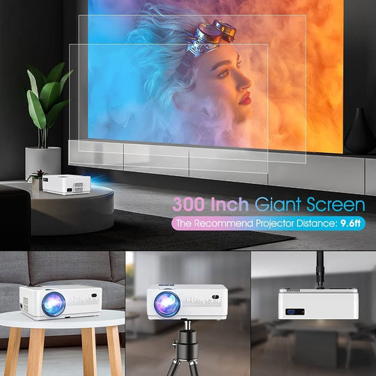 DBPOWER 9000L HD Native 1080P Bluetooth Projector with a bag, screen lengthy 