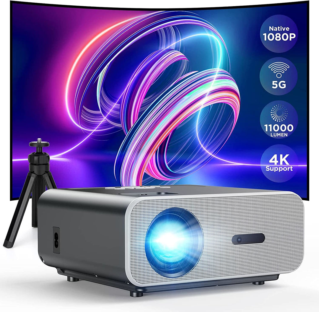 1080P Portable Projector 4K Supported with Tripod, front 