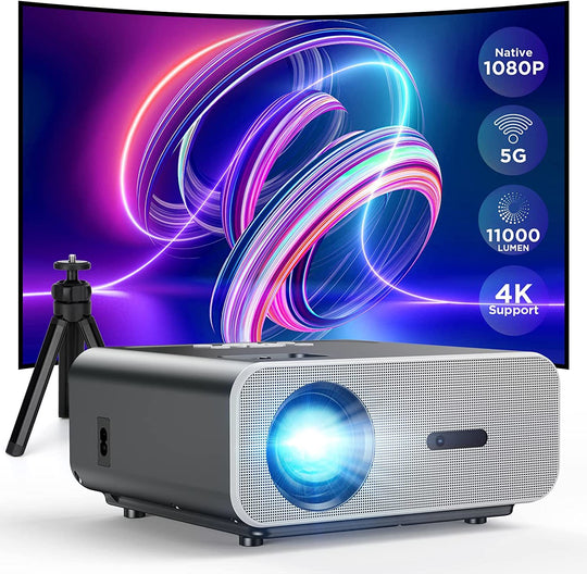 1080P Portable Projector 4K Supported with Tripod, front 