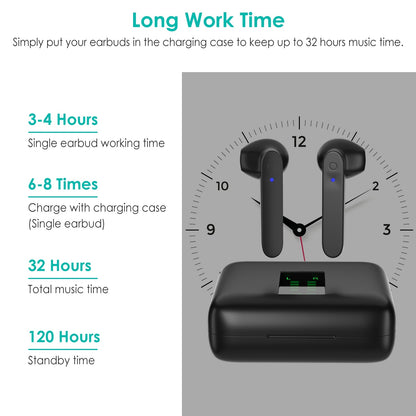 True Wireless Stereo V5.1 Earbuds Touch Control In-Ear TWS Headsets Headphone Earpiece with LED Display Magnetic Charging Case Built-in Mic