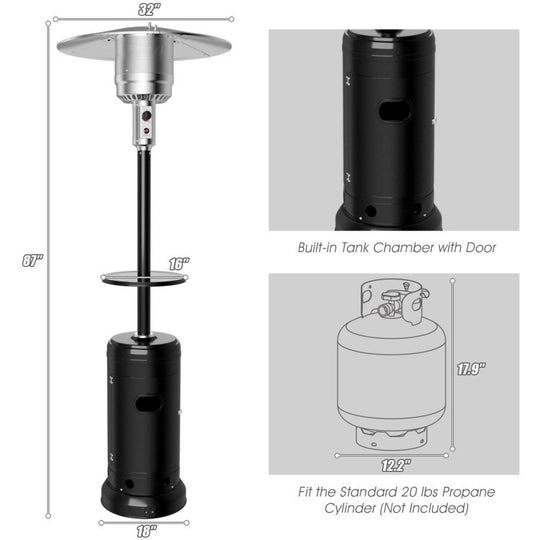 87" propane patio heater with Table and Wheels