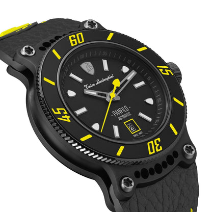 Tonino Lamborghini Men's 'PANFILO' Black Dial Black Leather Strap Automatic Watch