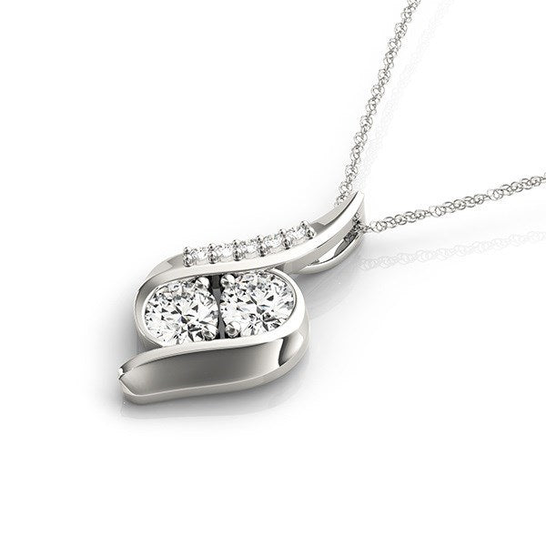 14k White Gold Two Stone Curved Style Diamond Pendant (3/4 cttw), side 