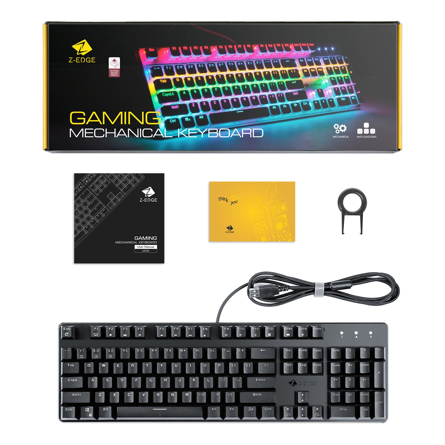 Z-EDGE UK104 104 Keys USB Wired Mechanical Gaming Keyboard