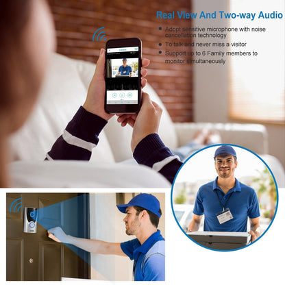 WiFi Video Doorbell Wireless Door Bell 720P HD WiFi Security Camera with Two-way Talk PIR Motion