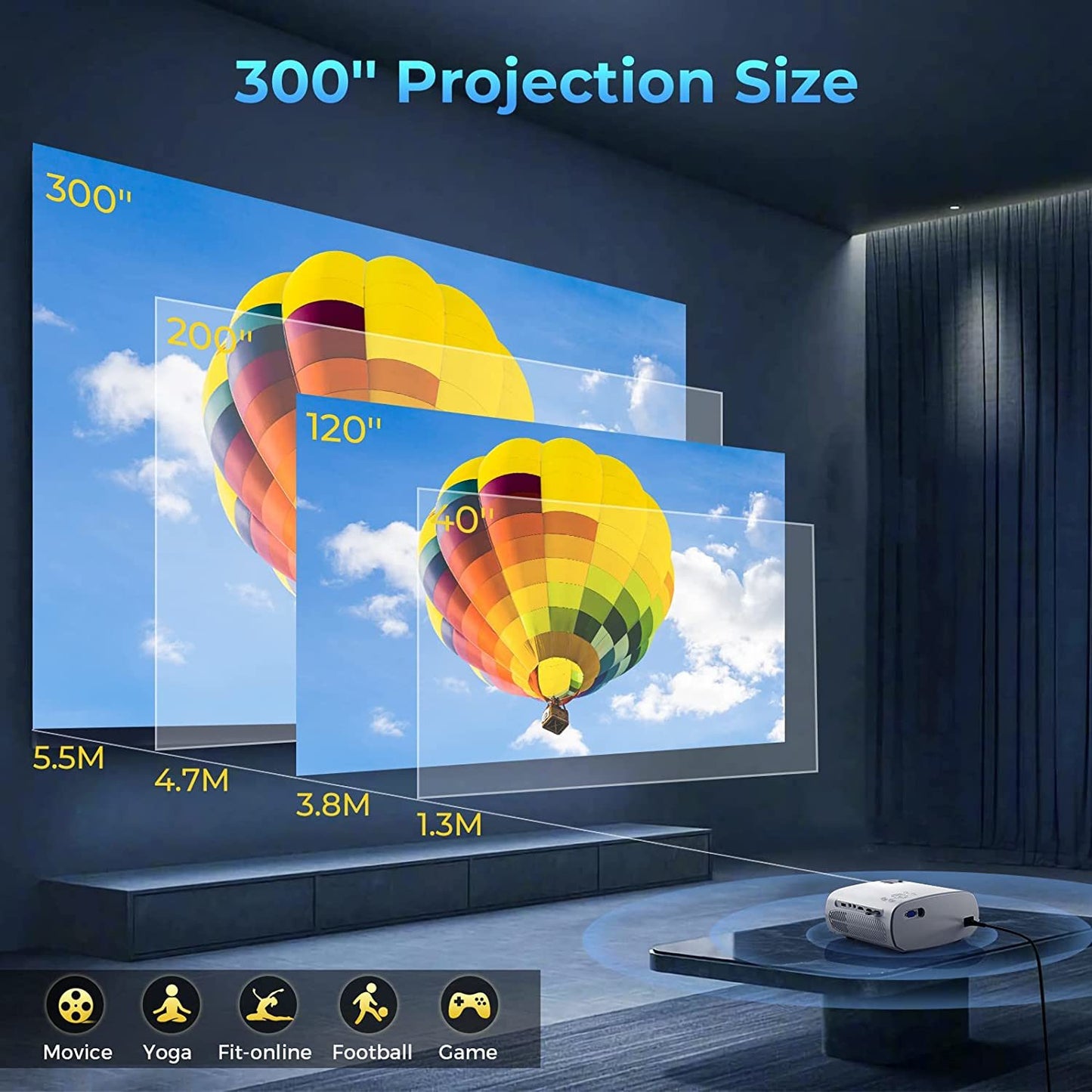 9500L 1080P FHD Outdoor Movie Projector with Carry Bag