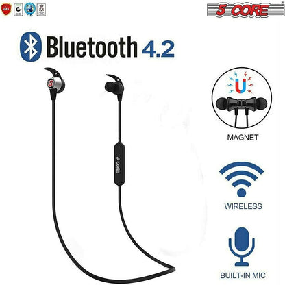 Premium Bluetooth Headphones; Bluetooth Earbuds Neckband Magnetic Wireless Bluetooth 5.0 Headphones Sweatproof & IPX7 Waterproof Earphones 12 Hours Playtime for Gym Workout 5 Core EP02 S